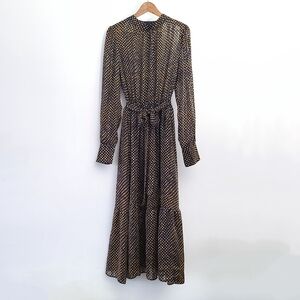 Flowy Navy and Gold Patterned Maxi Dress